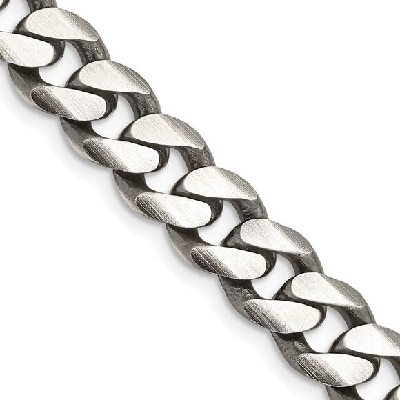 Kazi Luxury Sterling Silver Antiqued 9mm Curb Chain